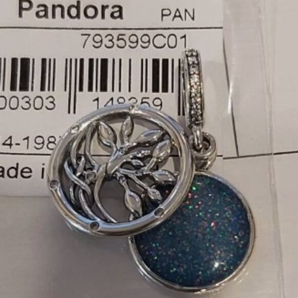 PANDORA Sterling Silver Glow-in-the-dark Infinity Tree Double Dangle 793599C01 - Picture 2 of 15